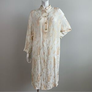 VALENTINO ĂŤNTIMO Vintage Paisley Embroidered Long Sleeve Sleep Shirt Night Dress